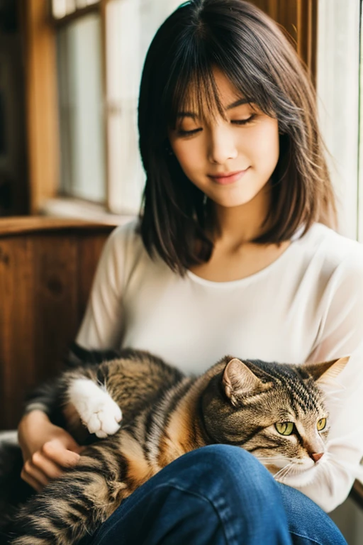 A beautiful woman holding a cat