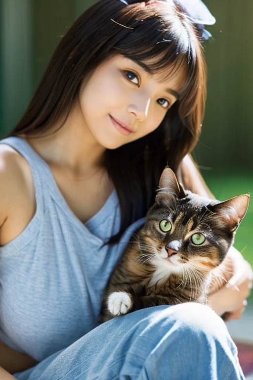 A beautiful woman holding a cat
