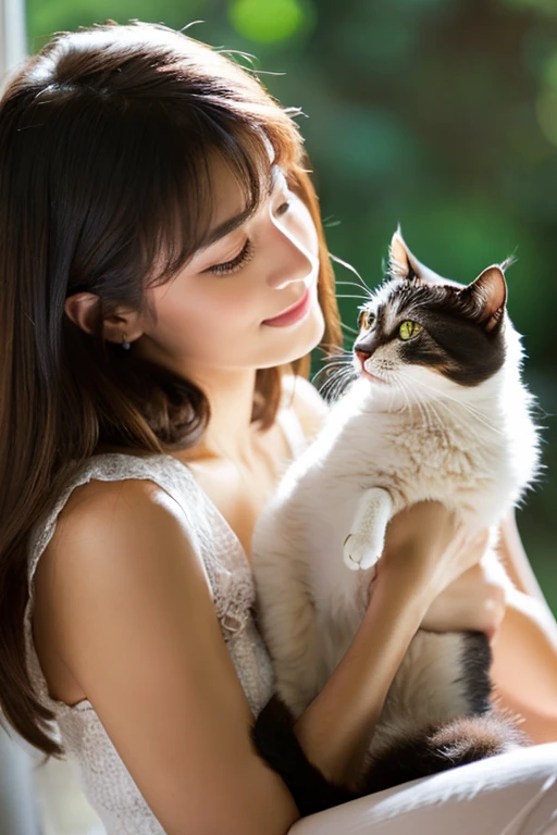 A beautiful woman holding a cat