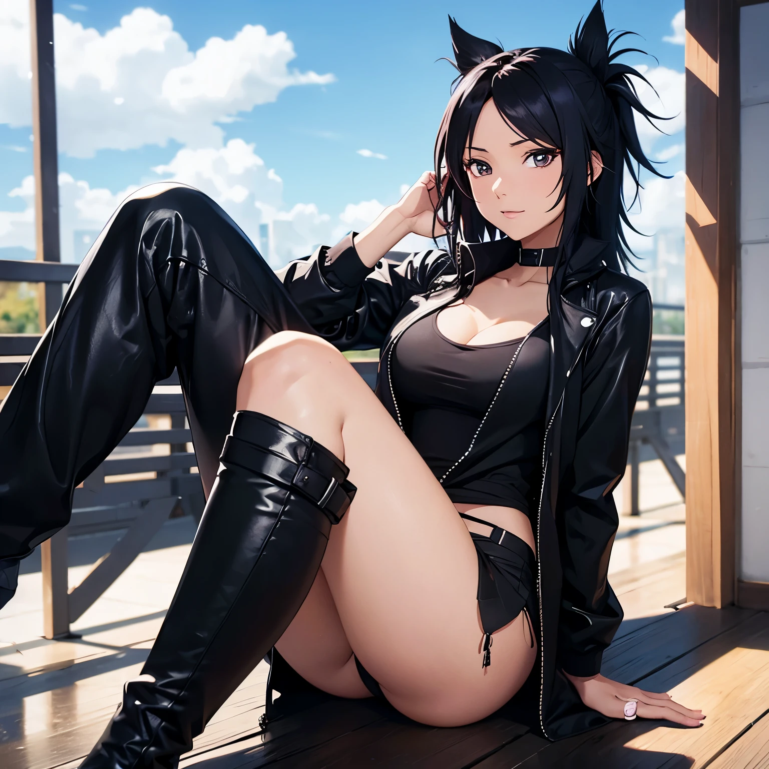Yoruichi from bleach anime wearing full black clothes