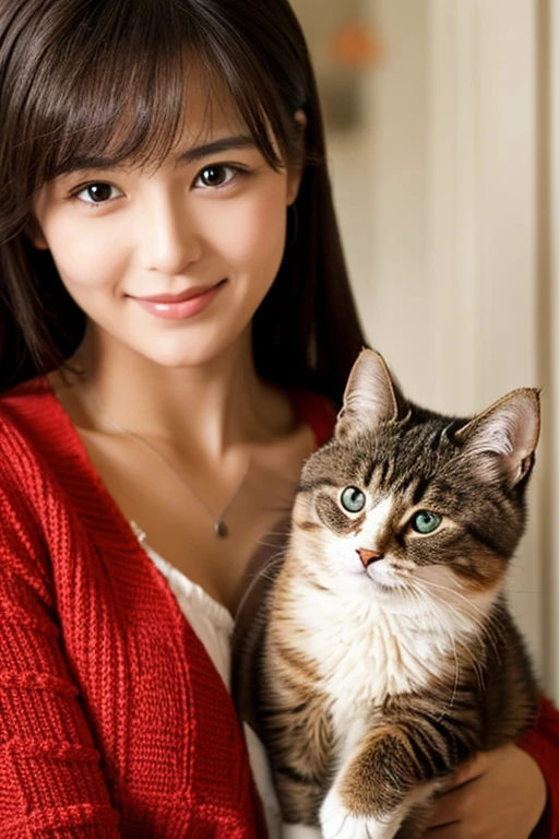 A beautiful woman holding a cat