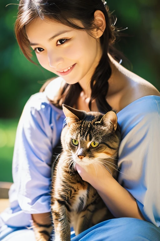 A beautiful woman holding a cat