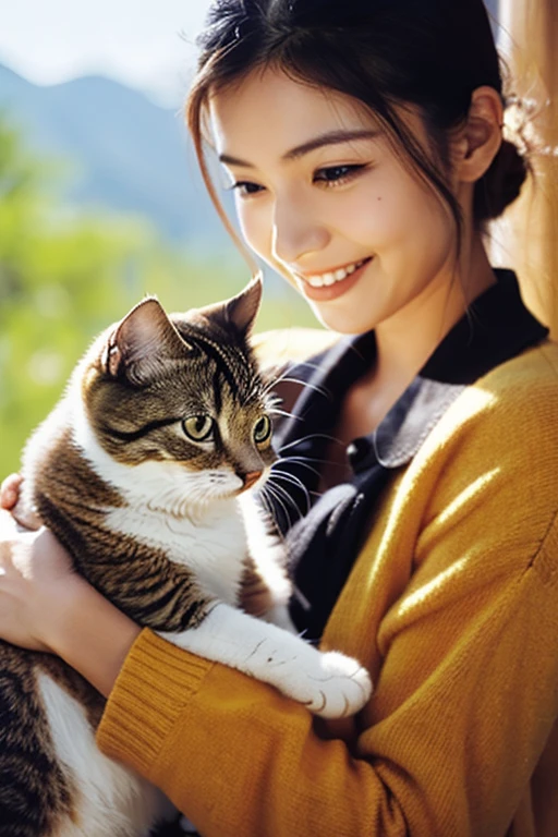 A beautiful woman holding a cat