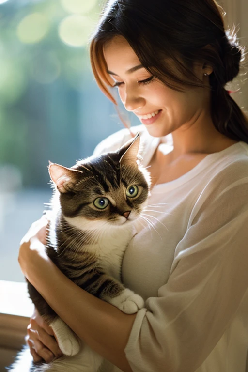 A beautiful woman holding a cat