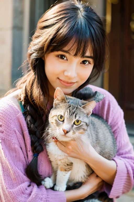 A beautiful woman holding a cat