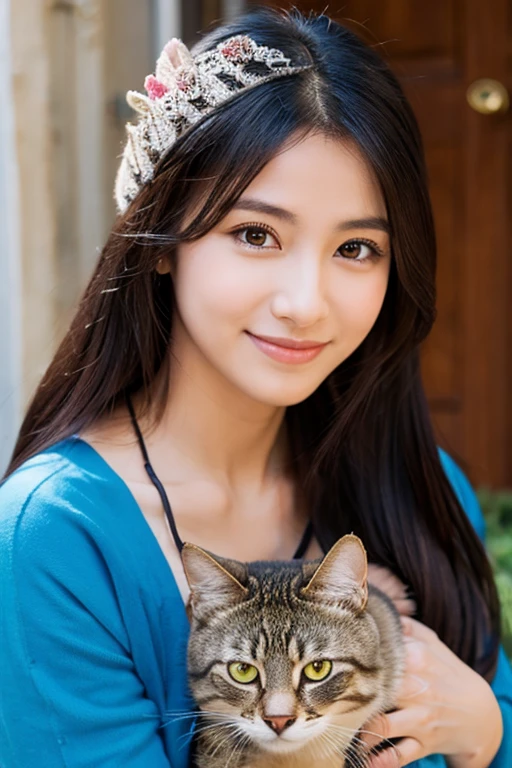 A beautiful woman holding a cat