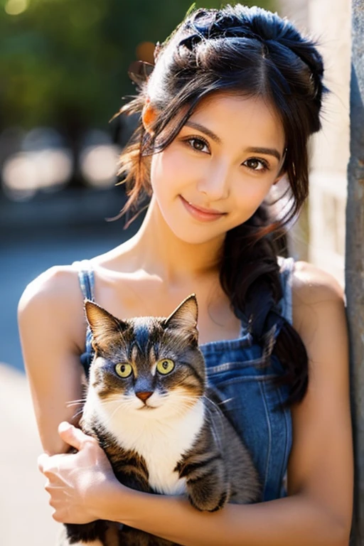A beautiful woman holding a cat
