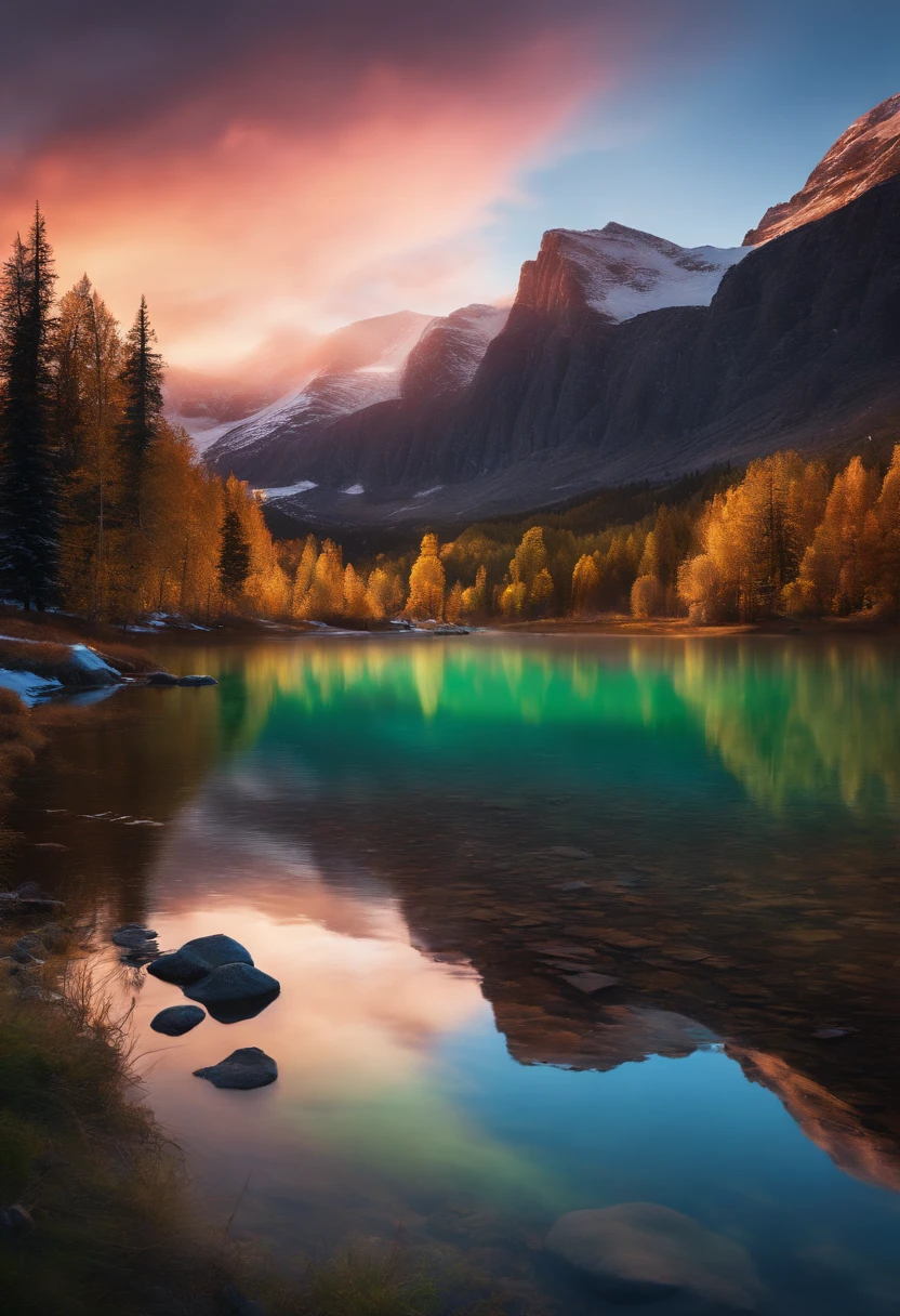 Generate a scientifically realistic photo of the aurora above a snowy mountainous landscape with a clear lake. Masterpiece, best quality, high quality, highly detailed CG unity 8k wallpaper, textured landscape, award-winning stock photography, bokeh, depth of field, HDR, bloom, chromatic aberration, ((photorealistic)), highly detailed, rich colors, dramatic lighting


