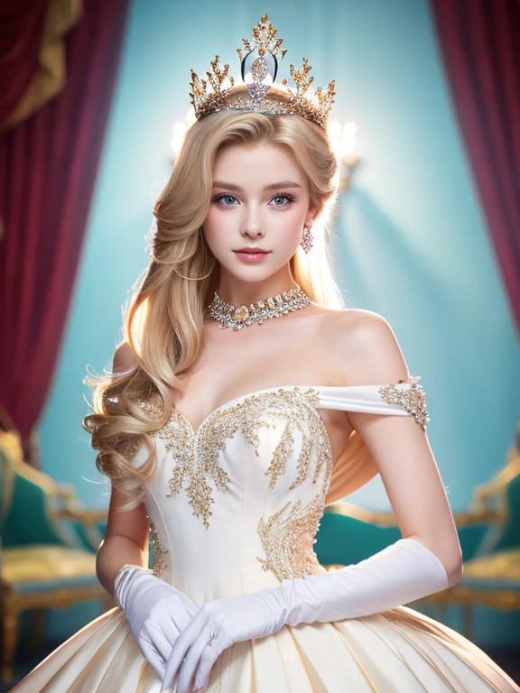 best quality,masterpiece,High resolution,HD,20 years old,blonde,Briton,beauty makeup,The most beautiful princess in the world,crowned queen,coronation crown,Coronation cape,coronation hairstyle,Diamond Coronation Dress,white gloves,full-body shot