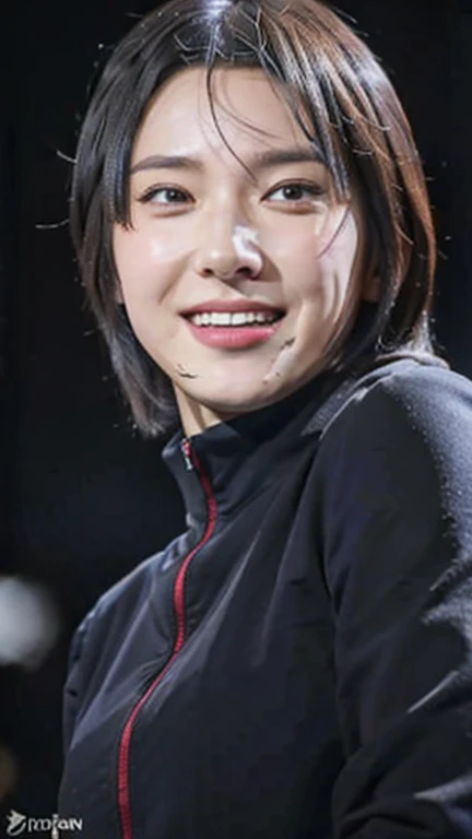 (best quality,4k,8k,highres,masterpiece:1.2),ultra-detailed,(realistic,photorealistic,photo-realistic:1.37), 1girl, konan akatsuki in anime naruto shippuden, short hair, dark blue hair, yellow eyes, beautiful detailed eyes, beautiful detailed lips, smile, black clothes, Mona's background, red lips, vivid colors, sharp focus, anime, portraits, studio lighting, fine painting, physically-based rendering.