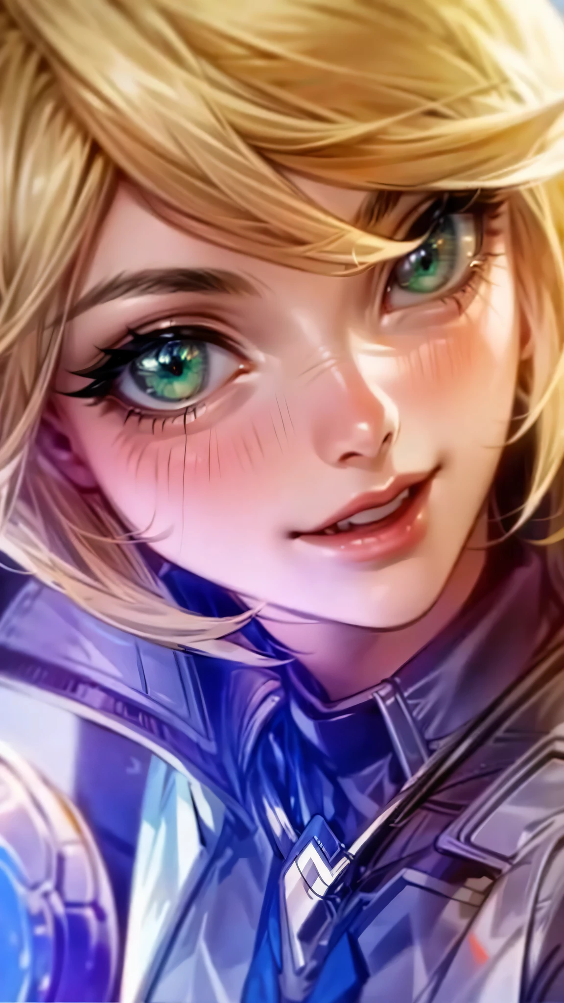 Best quality, masterpiece, ultra high res, (photorealistic:1.4), 1girl, closed mouth, green eyes, yellow hair, professional lightning, sharp focus, deep shadow, (extremely detailed CG unity 4k fhd wallpaper), 8k. Extreme close-up shot, 