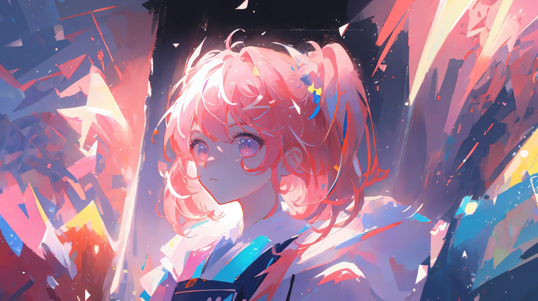 (masterpiece:1.2), best quality,pixiv,official art,perfect anatomy, (Ray tracing, light),solo, Masterpiece, best quality, super detailed, illustration, close-up, direct view, face focus, 1girl, look at the sky , JK uniform, pink hair ,full body, (portrait:1.3)
