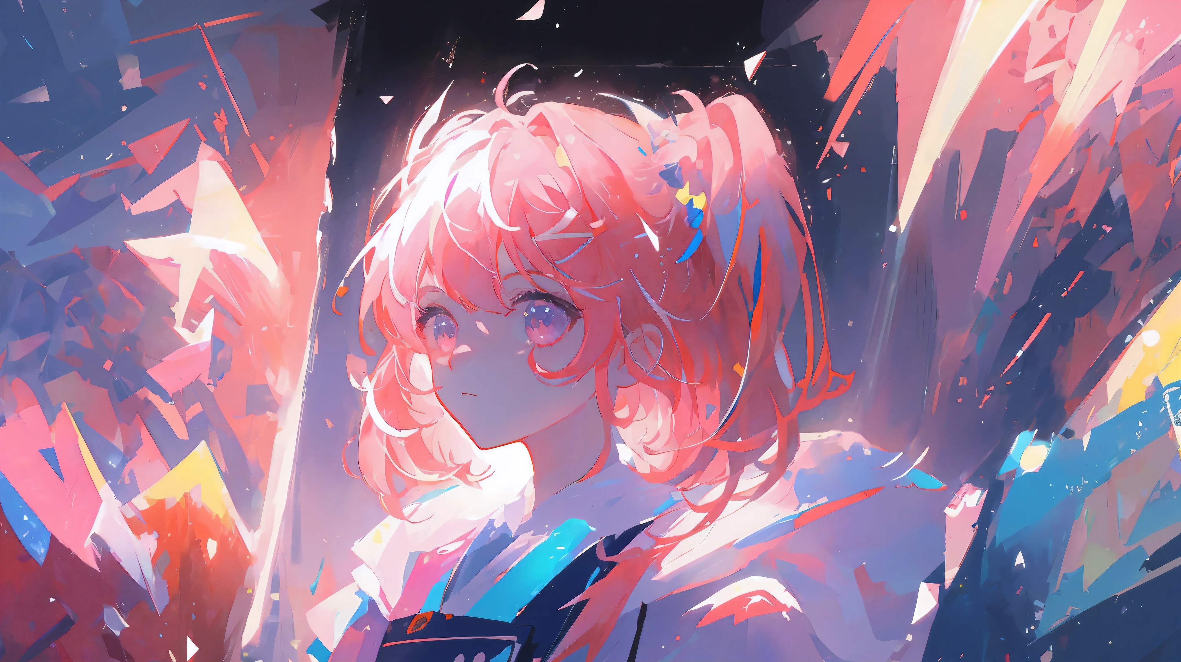 (masterpiece:1.2), best quality,pixiv,official art,perfect anatomy, (Ray tracing, light),solo, Masterpiece, best quality, super detailed, illustration, close-up, direct view, face focus, 1girl, look at the sky , JK uniform, pink hair ,full body, (portrait:1.3)
