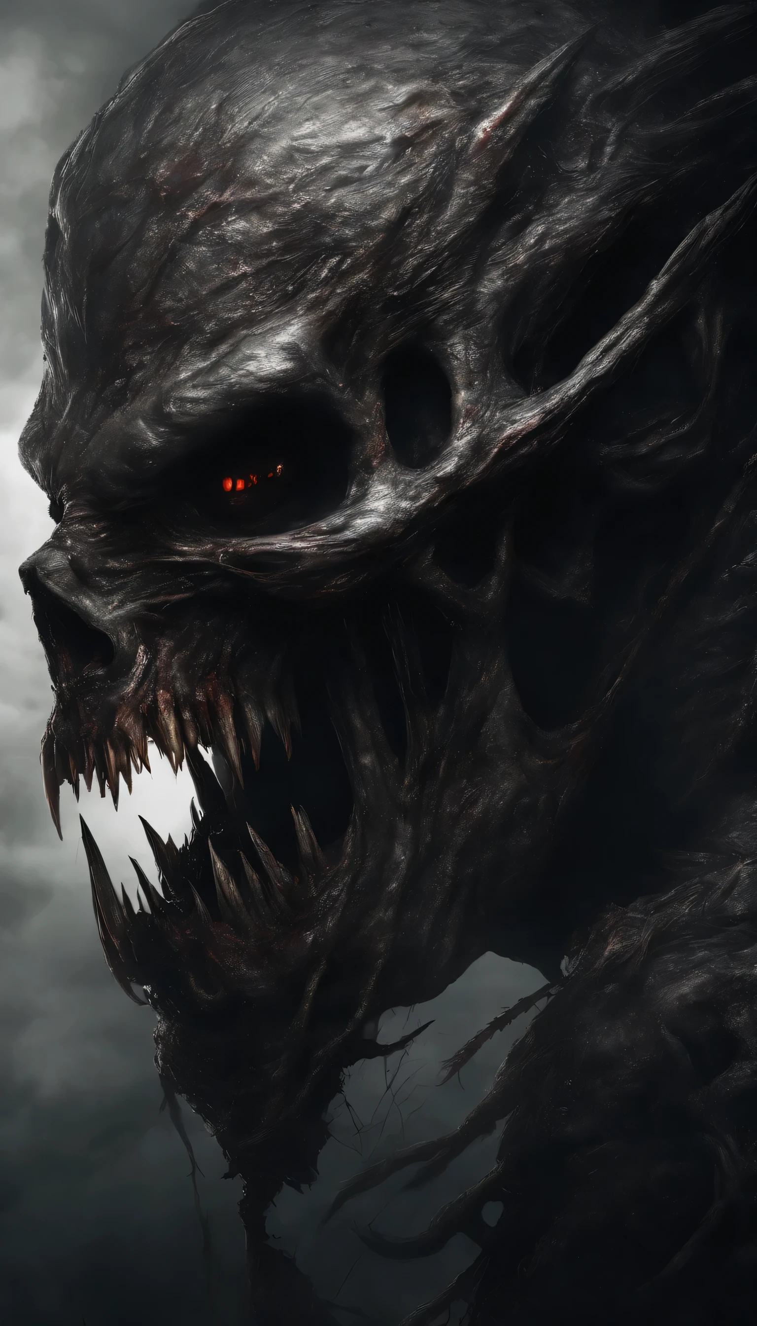 Draw a criatura demoniaca with a strong, cara ensangrentada y cabeza ensangrentada, genocidio, Sci-fi horror art., sci-fi horror artworks, inspirado en Aleksi Briclot, Colmillos de la masacre, horror fantasy art, Alexis Bricklot(Alexis Bricklot), arte conceptual de terror, veneno, fantasy and horror art, Detailed 4K horror illustration, criatura demoniaca, dark fantasy horror art
