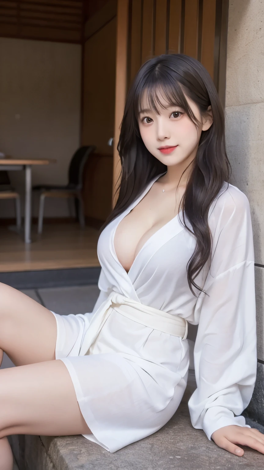 high school girl, lesbian, Japan Yukata, No bra,huge breasts , (white clothes with legs wide open)