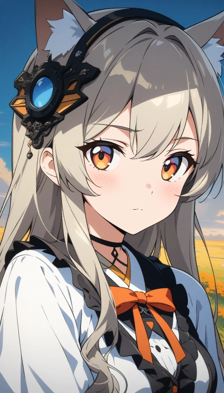 Masterpiece, bestquality, highres, highquality,anime girl with long hair and a cat ears and a bow, an anime drawing by Shitao, pixiv, rococo, detailed digital anime art, detailed anime artwork, beautiful anime girl, kantai collection style, from arknights, top rated on pixiv, detailed portrait of anime girl, detailed anime art, anime girl, portrait anime girl