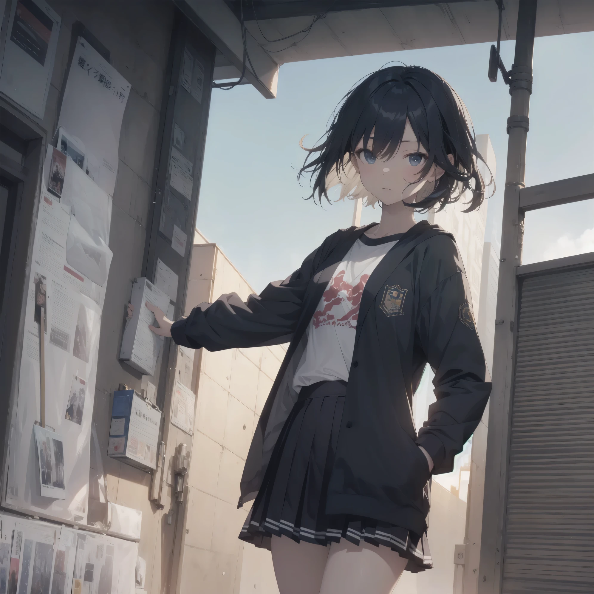 ultra-absurdres-Top quality by artist God, ultra-detailed, high resolution, anime moe artstyle, best anime 8k konachan wallpaper, pixiv contest winner, perfect anatomy,break, 1girl, (Please draw a girl walking sleepily to school alone. )break,(Solo,little female, 13-year-old:1.3),Full limbs, complete fingers,a junior high school student, Attractiveness of immature bodies, (very short hair), short cut, flat chest, , small butt, small black eyes, beautiful detailed eyes, well-proportioned iris and pupils, expressive eyes, highres detailed hair, soft expression, school_uniform, white shirt, pleated skirt,(Detailed Lighting), (Detailed background), in the School commute route. break,super detailed skin, Best cinematic lighting powered by famous artist, 8k,beauty illustration,photoshop_(medium),very aesthetic,break,((artist:fujiyama )), artist:akinashi yuu ,artist:oyari ashito ,artist:kantoku ,