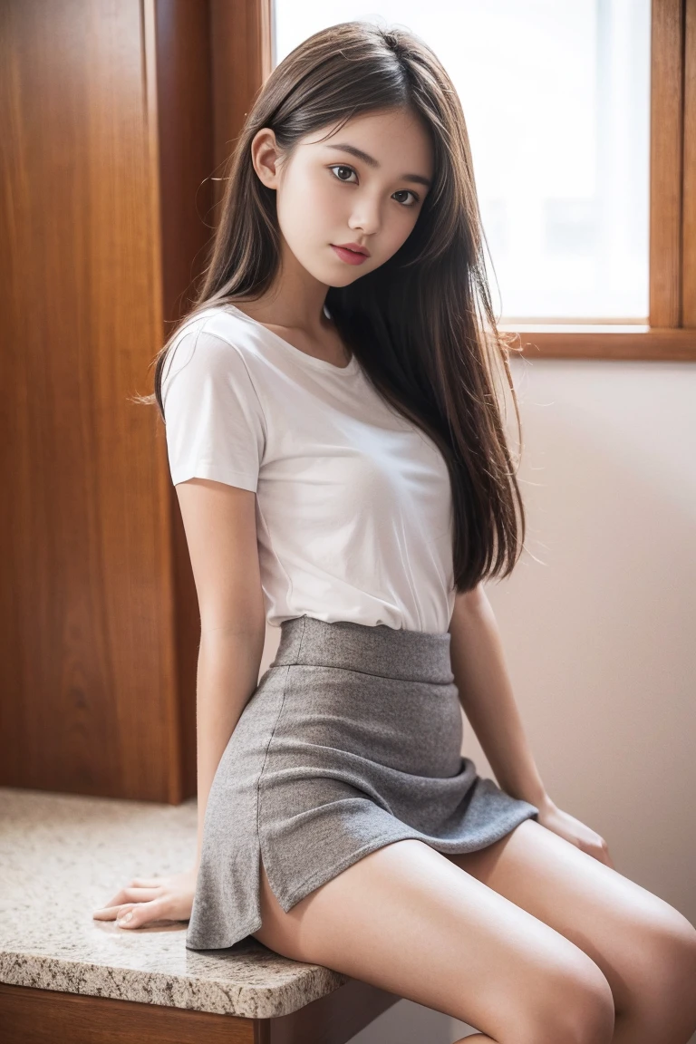 young girls,short skirt,legs apart,sitting,no pants