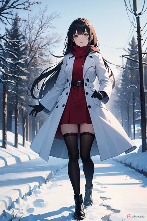 Beautiful young woman walking through the snowy countryside, wearing a long winter coat, winter boots, and gloves, With an elegant walk. her face is red from the cold, And her eyes reflect the sparkling snowflakes that fall around her. her lips have a subtle pink color. Snow scenery shining in the soft winter sunlight, Creates a calm and peaceful atmosphere. Scenes are captured in a realistic style, With high resolution and ultra-detailed rendering (highest quality, 4k, very detailed:1.2). The colors are bright and vibrant, Enhance the winter atmosphere with a slightly cool blue tone. The light is soft and diffused, create a gentle shadow、Emphasizes the texture of snow. Artwork is displayed as a digital illustration, Expressing the beauty of winter scenery and the elegant presence of women。.