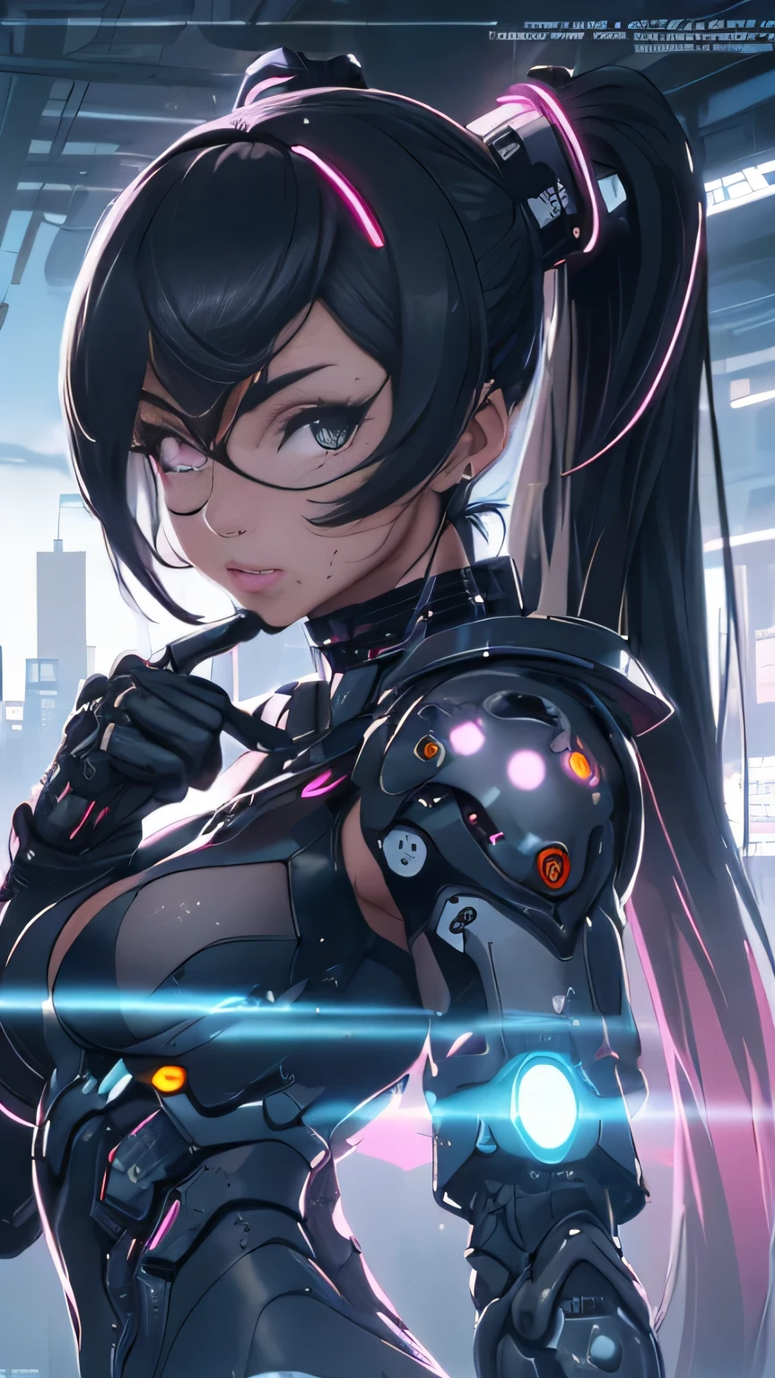 Ariana Grande cyborg, Cybersamurai, desnudo, Cabello largo, ojos azules, cabello negro, pechos grandes, escote, muslos anchos, Science-Fiction, ciborg:1.4, cyberpunk,( fondo negro brilla: 1.25),More detailed 8K.motor irreal:1.4,UHD,La mejor calidad:1.4, fotorrealista:1.4, textura de la piel:1.4, obra maestra:1.8,obra-prima, mejor calidad,objeto Objeto], (detailed face features:1.3),(Ojos sutiles y hermosos :1.1),(Perfect anatomy),lingerie sexy pink,(Cybersamurai white:1.4),(fondo ciudad Tokio cyberpunkAI colors:1.4) ,(convexo Dedos detallados), (  cyborg),(Pieza maestra:1.2), (mejor calidad:1.2),(Pieza maestra:1.2), (mejor calidad:1.2),