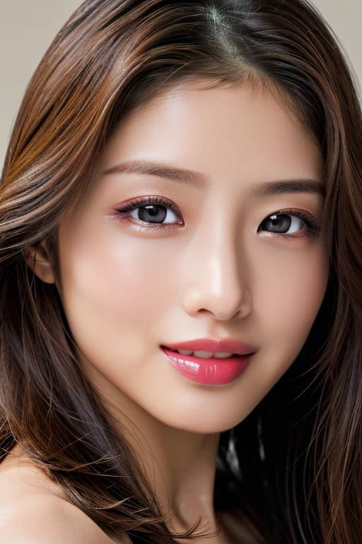 (highest quality、Full body photo 1.2、8K、best image quality、Award-winning work)、(one young girl, 14 years old:1.3)、(red eyeshadow:1.2)、perfect makeup、long eyelashes、Super high-definition sparkling eyes、ultra high definition hair、ultra high resolution glossy lips、Super high resolution perfect teeth、Super high resolution cute face、brown hair、(very long straight hair:1.1)、look at me and smile、[clavicle]、accurate anatomy、(close up of face:1.5)、Luxury love hotel、(The most moody warm lighting:1.2)、blurred background、Super high-resolution glossy and moisturized face、Super high resolution glowing skin、most detailed face、Ultra high resolution detailed faces、ultra high resolution hair、Super high resolution sparkling eyes、Beautiful face drawn in every detail、Super high resolution glossy red lips、(((Naked 1.5)))、(((full nude 1.5)))、