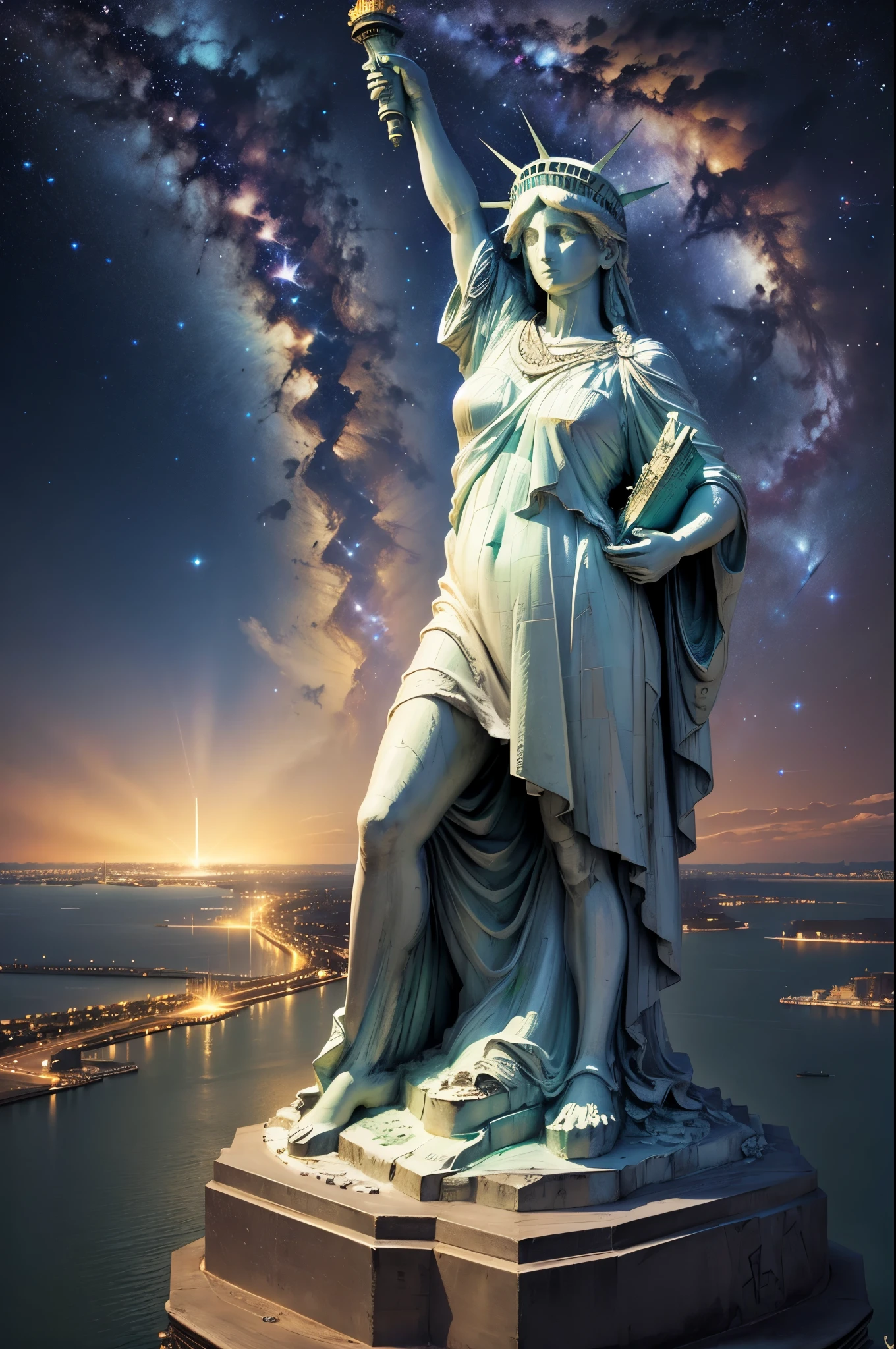 statue of liberty, Pentagon, USA, The Mississippi River under the Milky Way, constellation, , virgo, Libra, leo