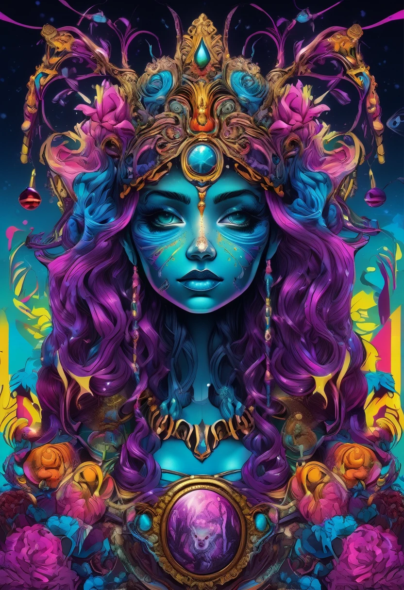 back of a woman's entire body, saturated colors, psychedelic image, LSD, mandala, fractral, fantasy, tattoo, painted body, hat, power --auto --s2