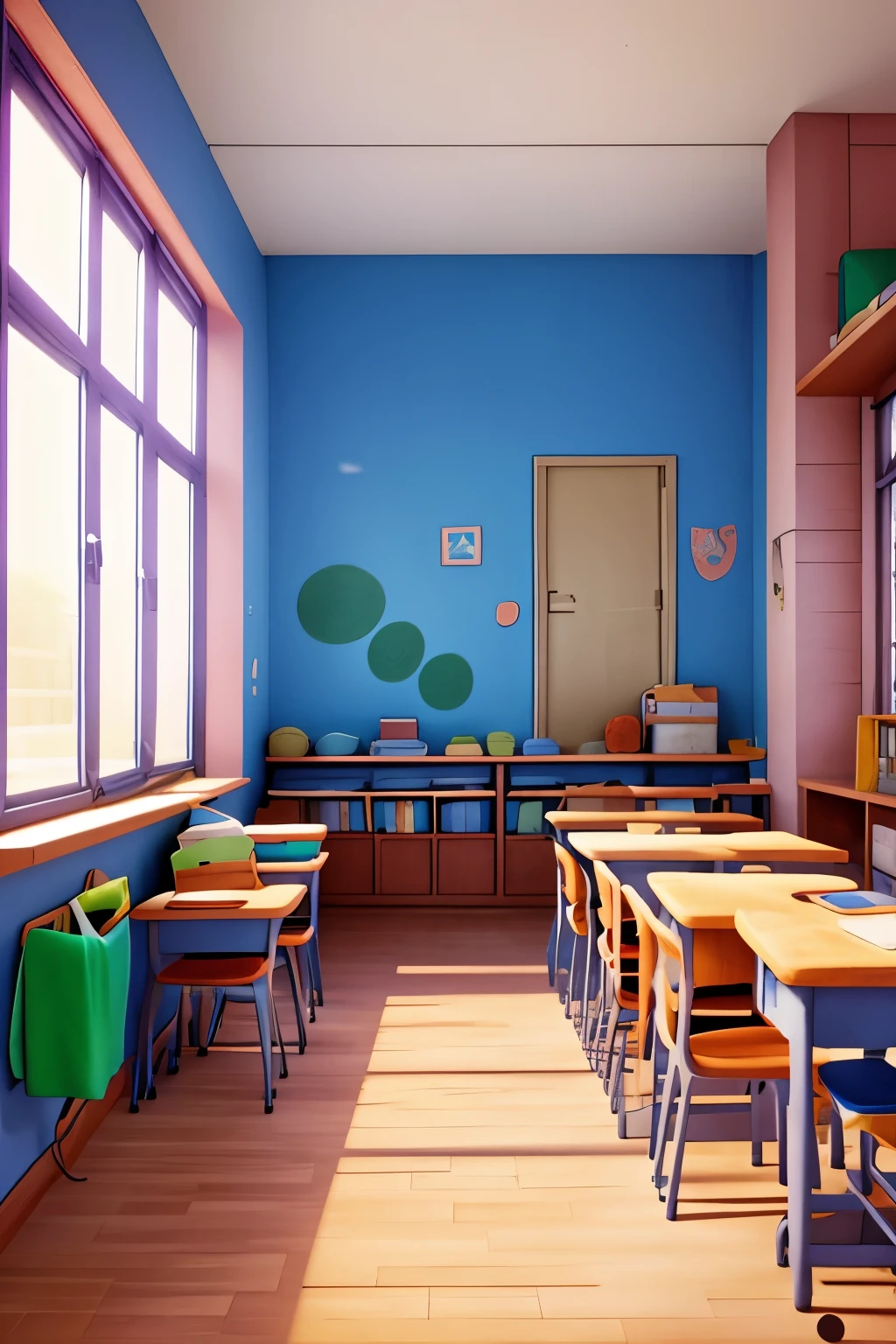 scenery of a pixar-style children's school, without people