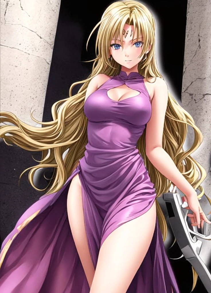 Sephiria with big breasts and beautiful legs is standing in a dress.。