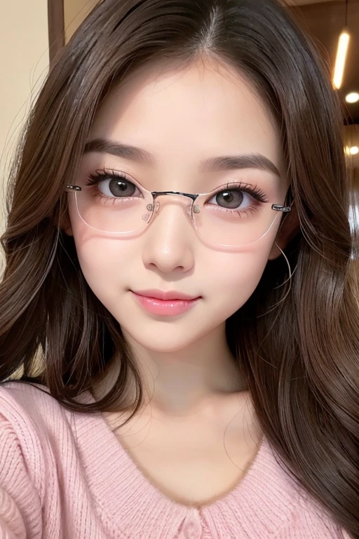realisticlying、11 year old girl、Super close-up looking up from below、Breasts enlarged、Wear a cropped baby pink sweater emphasizes the lower breasts、Wear white see through shorts、Slightly thicker emphasis on thighs、Wearing glasses、Versatile sexy poses、Tokyo on Christmas Night、Face smile、Face Real egyo sal. Black big irises. Thick black eye lashes. Big expressive innocent eyes. Pink blush on face. Small face. Narrow chin. Small plump pink lips. Tiny pink tinted nose. Upturned nose. Down turned eyes. Black doe eyes. Wavy brown long hair. Straight thick brown eyebrows. Pale almost white skin. Narrow dainty shoulders. B cup breasts. Slim smooth waist.