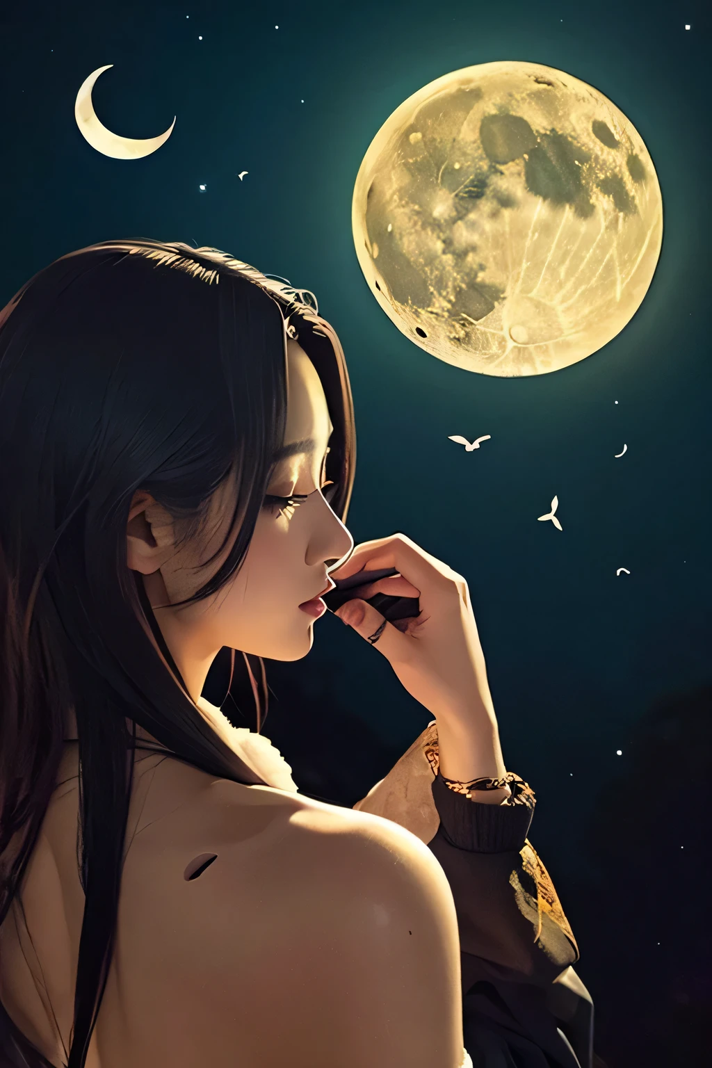 Left shoulder wing moon sun tattoo illustration
