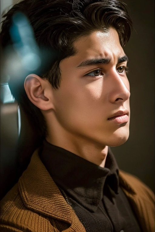 I want an image that shows a young 17 year old man, la Depresion como un exceso del pasado