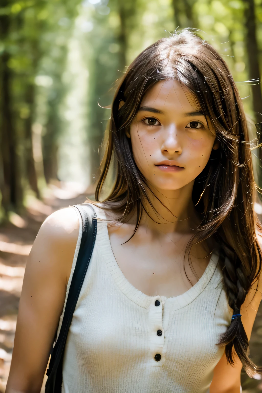 raw, a photo of a seductive teenager with loose styled, (brunette hair), bored, she is wearing a cotton dress, in a forest, felt on the ground, showing her transparent panty, focus on her groint, mascara, fullbody shot, (textured skin, skin pores:1.1), (moles:0.8), imperfect skin, goosebumps, flawless face, (light freckles:0.9), (sun-kissed:1.1), ((photorealistic):1.1),