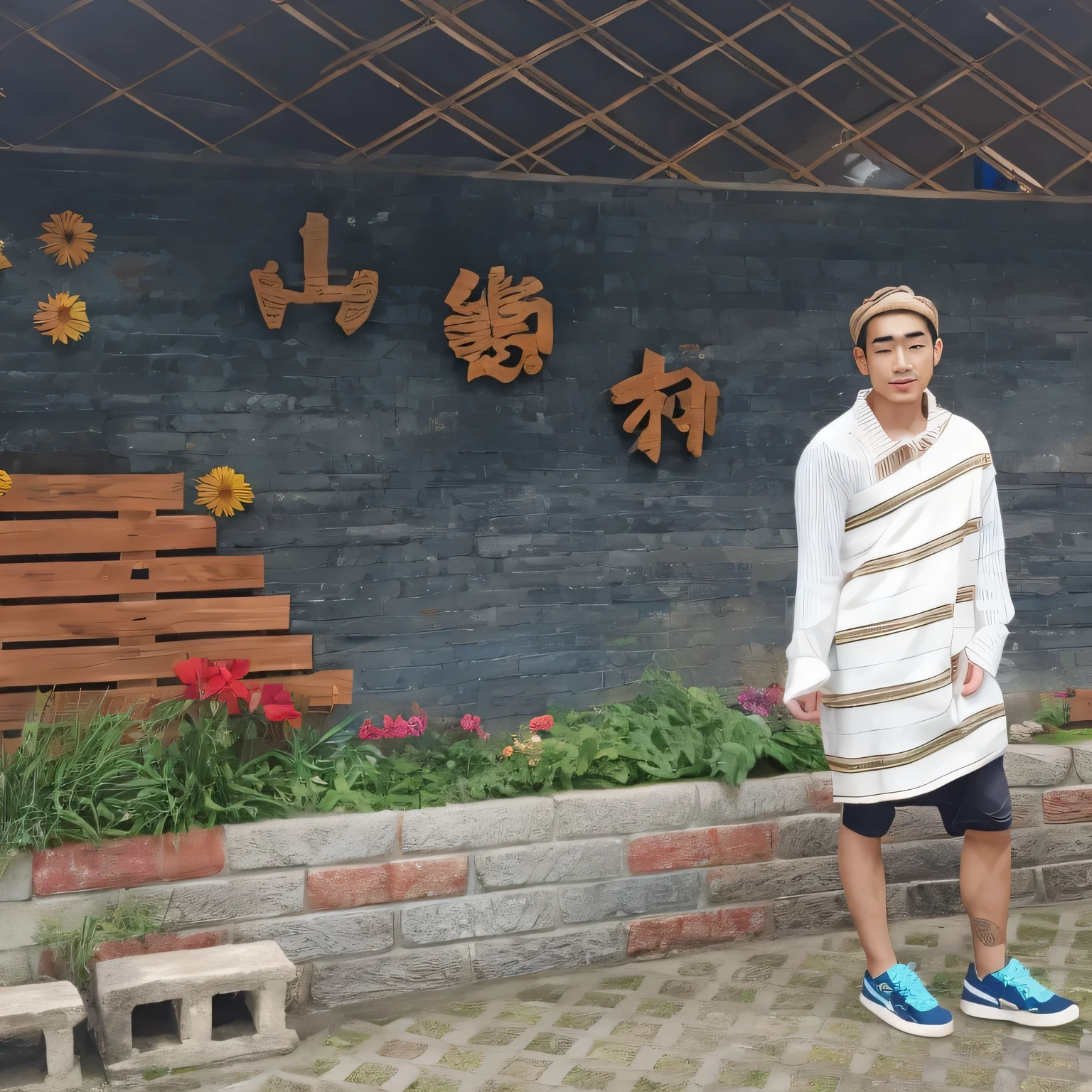 original photo,A handsome young Taiwanese man standing in front of a wall, (High detail skin:1.2), 8K Ultra HD, DSLR camera, perfect body proportions，Cool shooting pose，