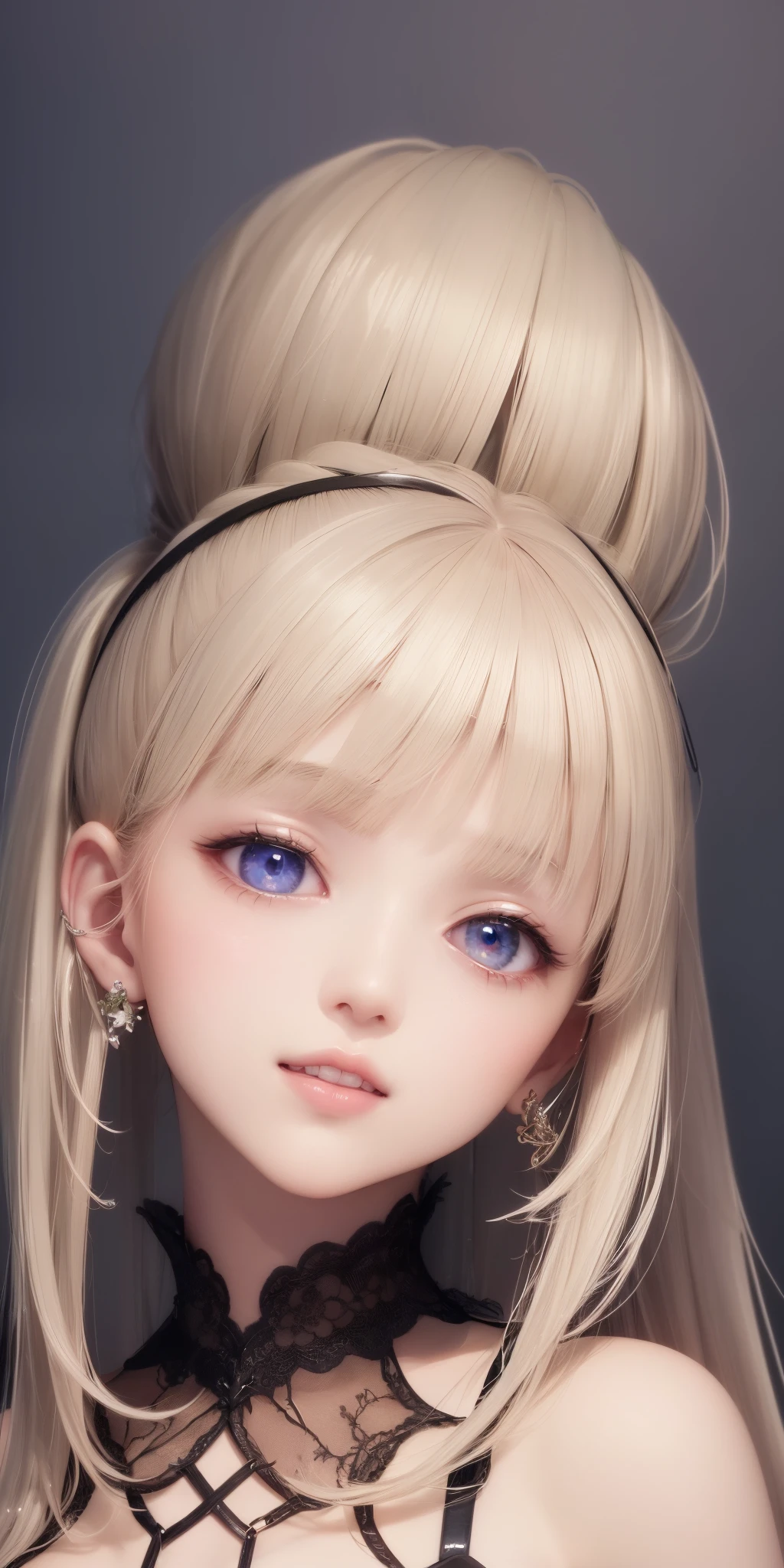 one person１８beautiful age women、Moist and beautiful eyes、Features、photograph、oval jaw、繊細なFeatures、beautiful expression、beautiful blonde hair、long bangs、long ponytail、Blue eyes with a beautiful shine、LDS art,Fashion model 25 years old、[[[[close]]]]、[[[[chest]]]]、[[[[head]]]]、[[[[shoulder]]]]、perfect eyes、perfect iris、perfect lips、perfect teeth、perfect skin、soft front light、shine、HDR、(calm color 1.2)