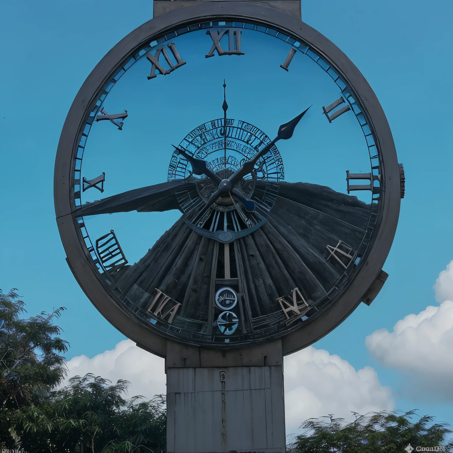 Anjos voando sobre as nuvens, clock in the sky, escuro 