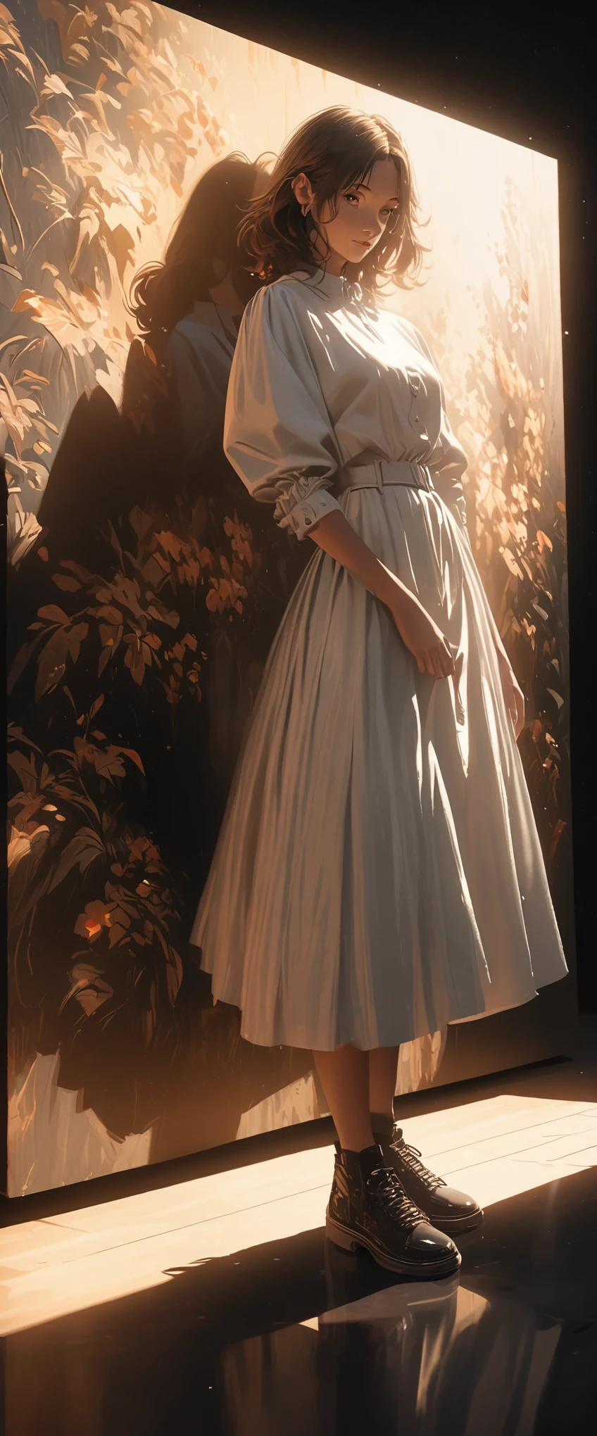 illustration,painting,acrylic painting,Rich details,Super small elf girl,spotlight effect,full body portrait,black background,Real light and shadow contrast,Realistic ray tracing,True light falloff,True light reflection,anti-aesthetic style,Poodlepunk,Snapshot aesthetic style ,