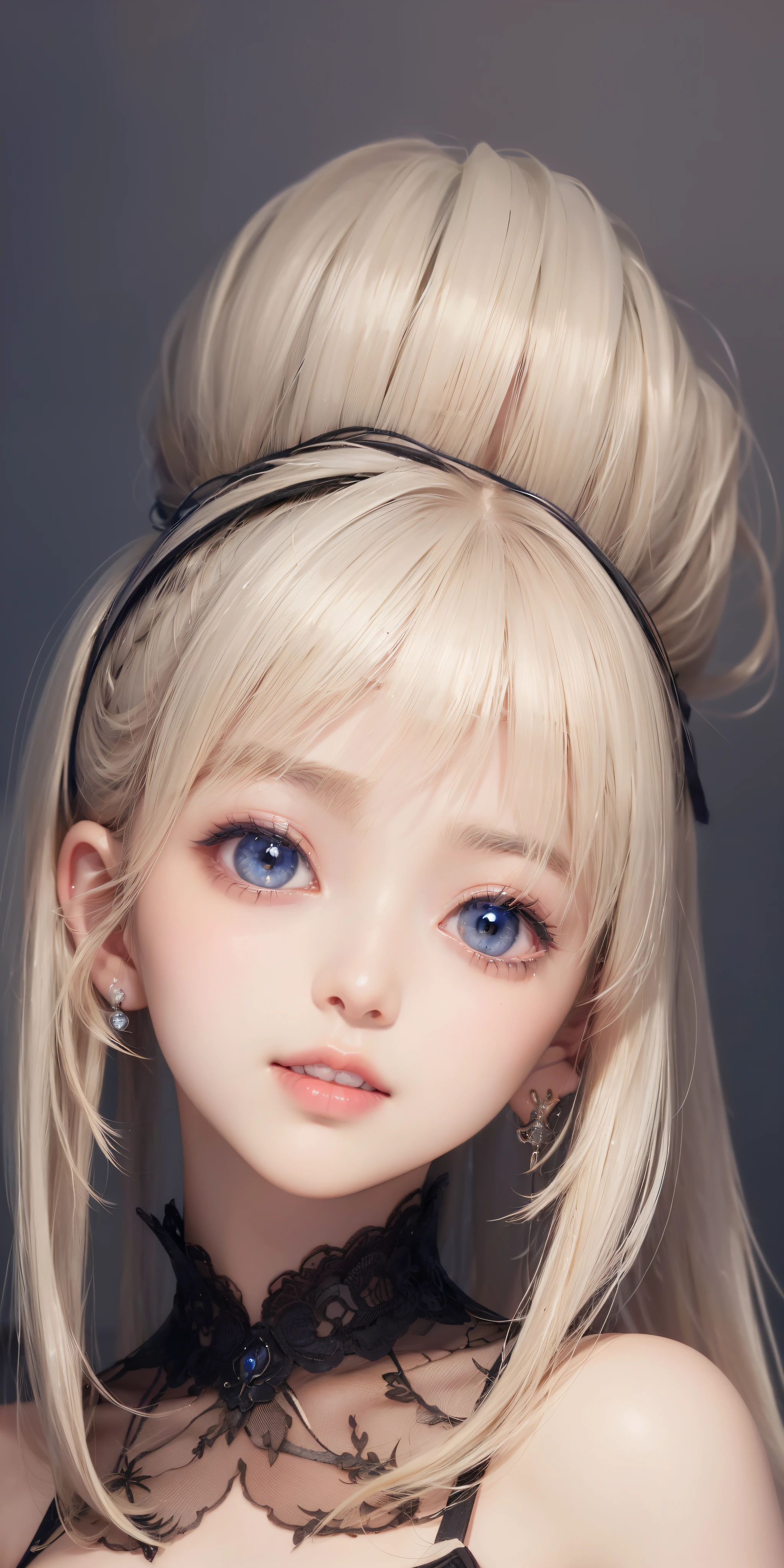 one person１８beautiful age women、Moist and beautiful eyes、Features、photograph、oval jaw、Delicate Features、beautiful expression、beautiful blonde hair、long bangs、long ponytail、Blue eyes with a beautiful shine、LDS art,Fashion model 25 years old、[[[[close]]]]、[[[[chest]]]]、[[[[head]]]]、[[[[shoulder]]]]、perfect eyes、perfect iris、perfect lips、perfect teeth、perfect skin、soft front light、shine、HDR、(calm color 1.2)