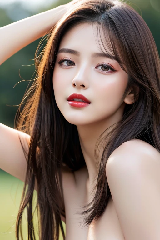 (highest quality、table top、8K、best image quality、Award-winning work)、(one young girl, 14 years old:1.3)、(red eyeshadow:1.2)、perfect makeup、long eyelashes、Super high-definition sparkling eyes、ultra high definition hair、ultra high resolution glossy lips、Super high resolution perfect teeth、Super high resolution cute face、brown hair、(very long straight hair:1.1)、look at me and smile、[clavicle]、accurate anatomy、(close up of face:1.5)、Luxury love hotel、(The most moody warm lighting:1.2)、blurred background、Super high-resolution glossy and moisturized face、Super high resolution glowing skin、most detailed face、Ultra high resolution detailed faces、ultra high resolution hair、Super high resolution sparkling eyes、Beautiful face drawn in every detail、Super high resolution glossy red lips、(((Naked 1.5)))、(((full nude 1.5)))、(Hair fluttering in the wind 1.5)、China dress