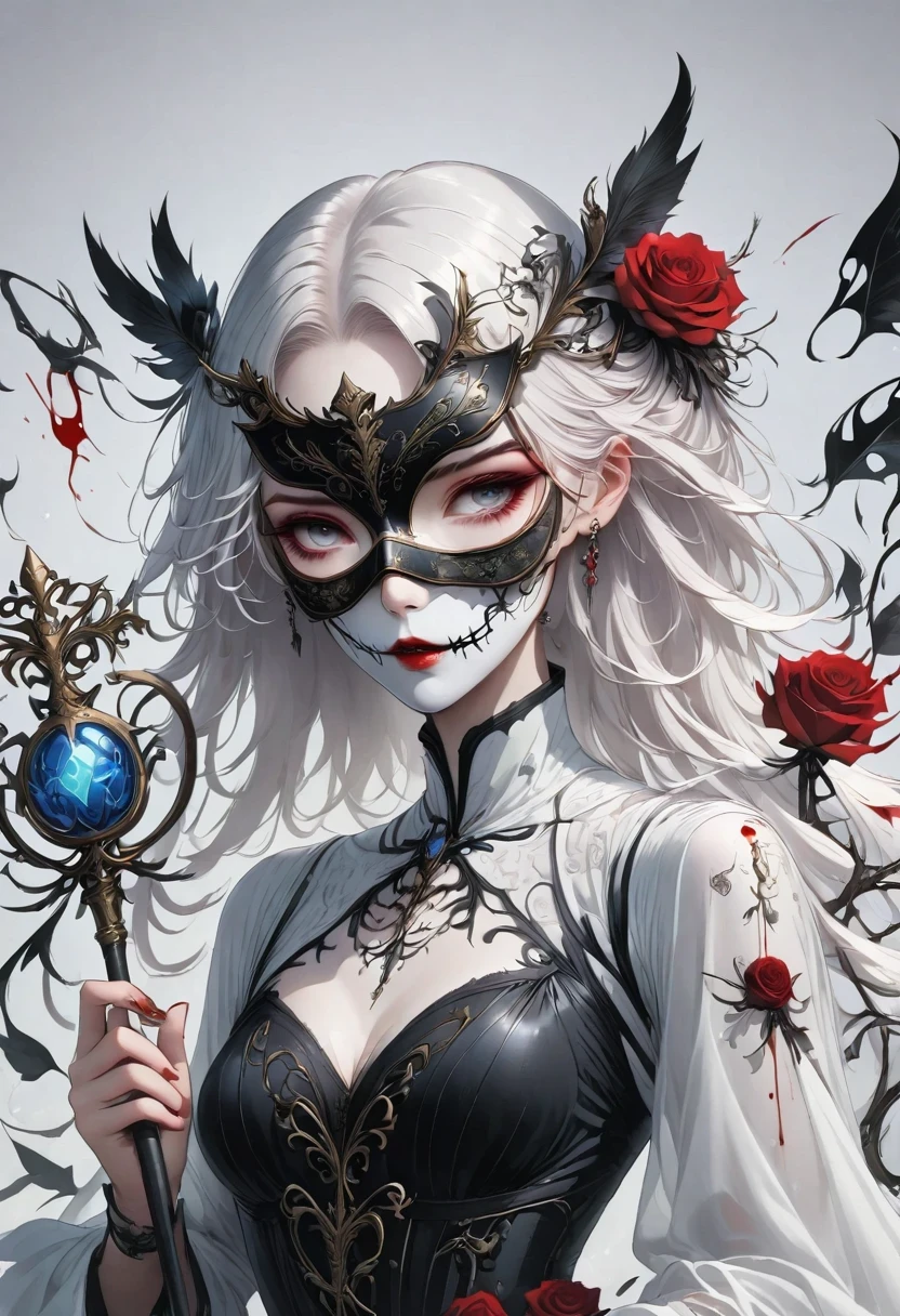 Tarot Card，Card，scepter，Blood，Rose，mask，Minimalism