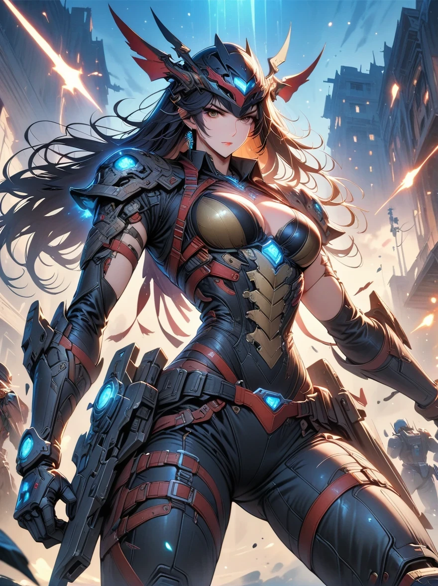 dark fantasy demon raider,looking at the audience,photographic,Ultra-detailed,full details,8K best quality,actual,8K,microscopic intricate details,Predator and Terminator Mix , Mechanical parts,Mecha