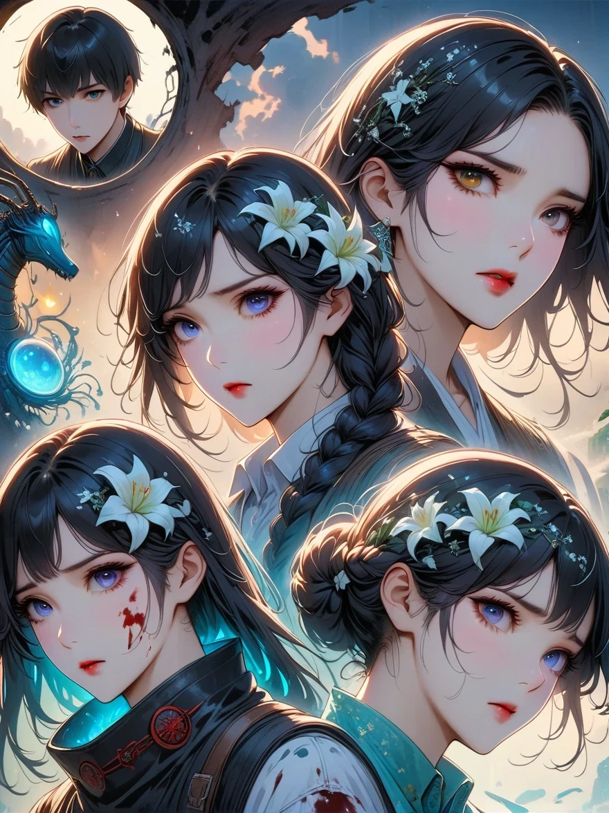 Demonic big Eye close-up, compound eye, Unique Demonic Ghoul, unusual student,Kaneki, monochrome, radioactive light, anime 2018::1, Tangerine::1, neon color::1,, part 1.5, Detailed face, Super quality, Hypergraphic, 开flower1.0, Blood-sucking ghost, depressed, surreal, anime reality,anime girl, dark gothic style, high dynamic range, RTX, The body is torn apart , Detailed face,soft light, Shen Haicheng,number,looking up at camera", 8K, dreamy big eyes,vague, Skin smooth and soft, clone face, Symmetrical,Neon liquid, Leak out from in eyes,Animation Art,photo, Face cracked , ......key: Tangerine, in eyes, actual, actual light, actual anime, Realistic shadows, liquid, Depressive, cloud, 樱flower, lily , exquisite eyes, eyes focus, eyelash, Fluffy lower eyelash:1.5, pale face, Very Tangerine eyes, Spooky atmosphere, scary pictures, trees, mist, Neon Tangerine liquid, flowing down from the tree, dark atmosphere, The body is torn apart, braid, rain, There is blood on the ground, fire, Eye close-up,better generation, super generation, 3000 generations, 2048×2048......, facial details, Detail clothes, Symmetrical balance, tokyo ghoul, , Castlevania, Blood-sucking ghost, Kaneki, Anime 2020, water and sky, black hair,Detailed hair, tokyo ghoul, , Castlevania, Kaneki, Blood-sucking ghost, depressive art, depressed, Burned out, sad, cry, pain, black smoke, black energy, tentacle, Divine sound, Blood, Blood on face, a sea of blood, shackles, barbed wire, fire, wide angle camera, Many exquisite details, lily, 樱flower, Sweet, centipede, black background, Horror film, There is a hole in the shell, die inside, art of death, lying on the grass, comic style, comic style, multiple frames, body destroyed, comic page, Eyes are everywhere, There are many eyes in the background, Ishidaho's paintings, The Art of Ishidaho, Tamotsu Ishida'style, Two people, Fully grown, Depressive posture, flower