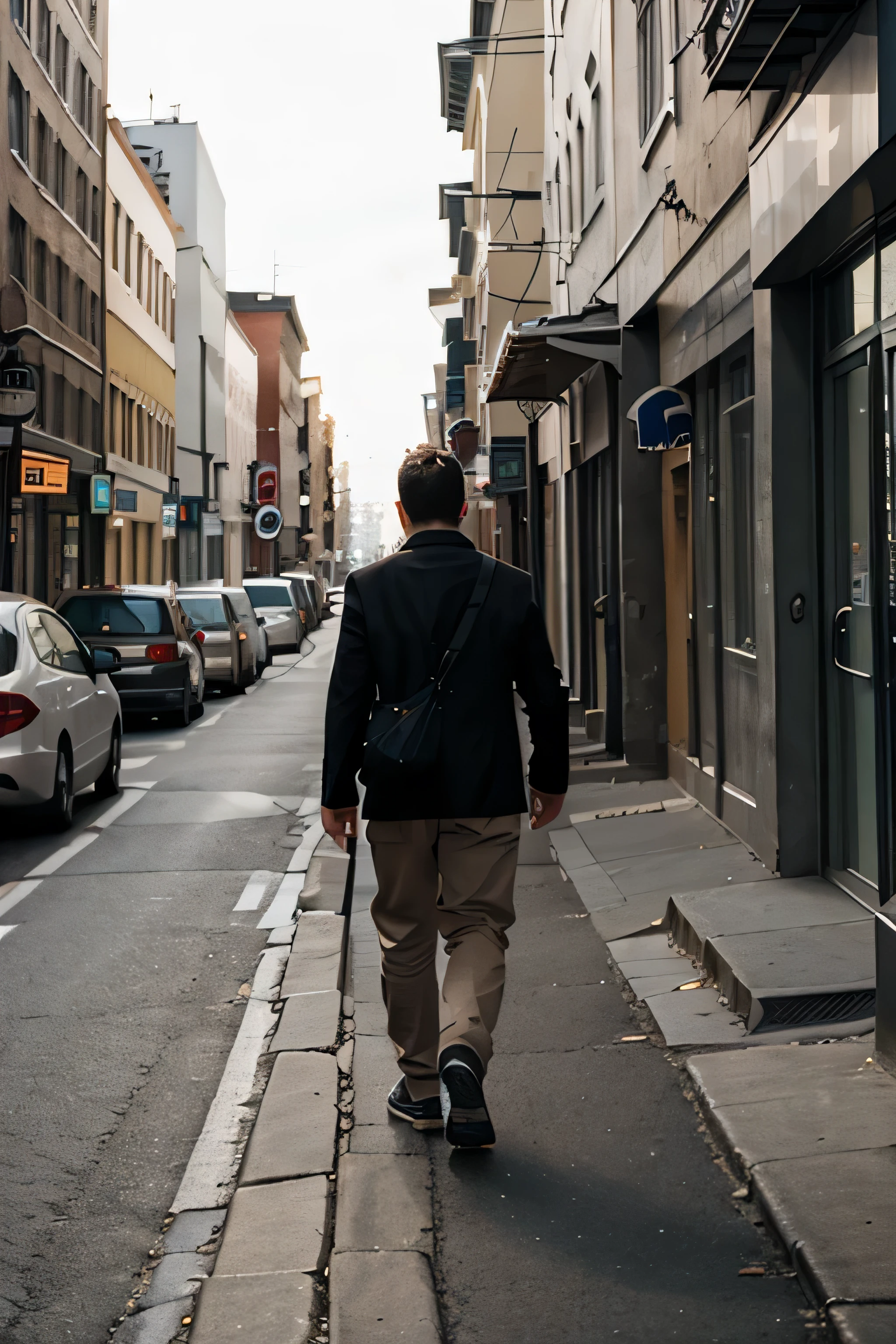 a man walking on down the street