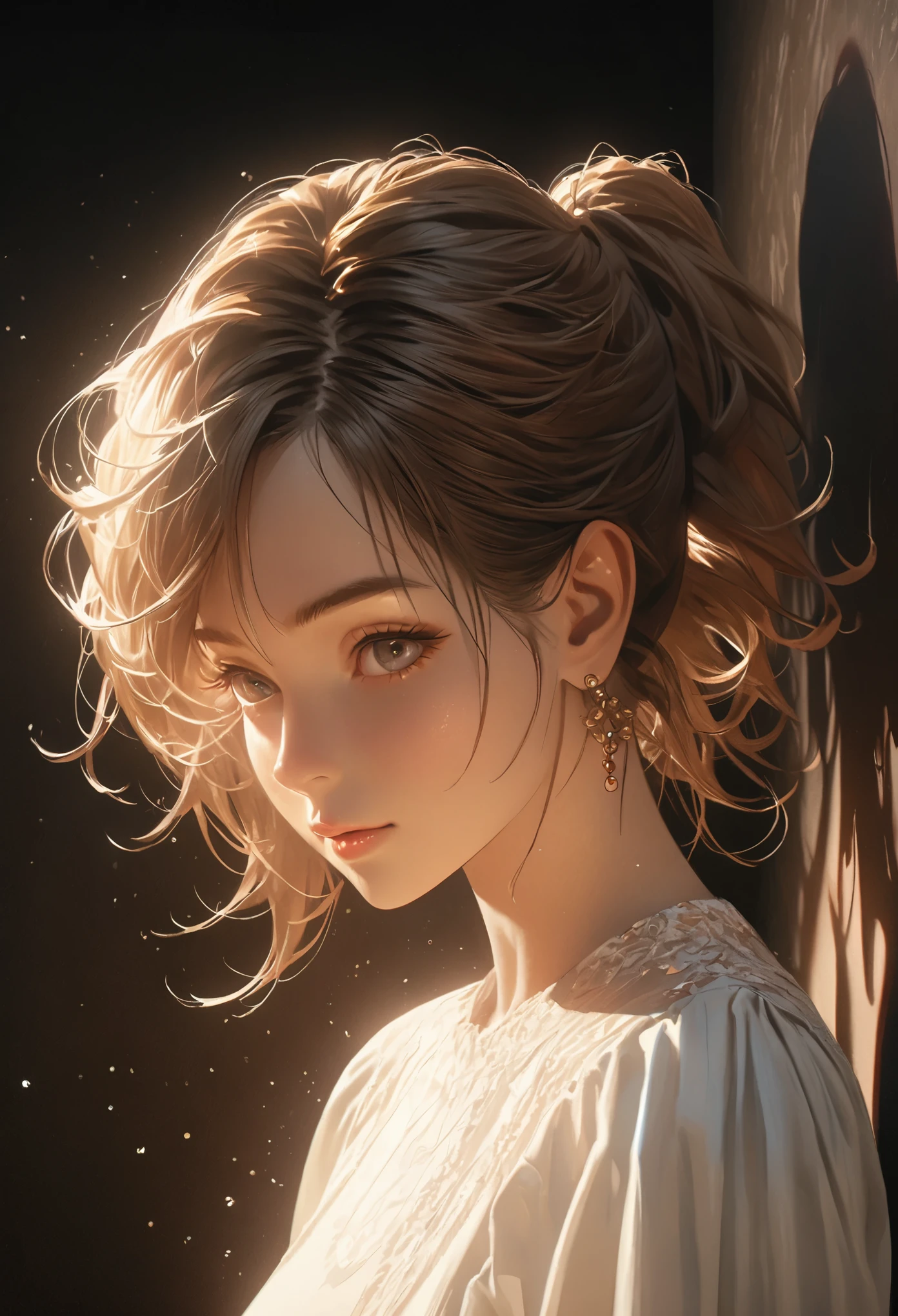 illustration，painting，acrylic painting，Rich details，Super small elf girl，spotlight effect，full body portrait，black background，Real light and shadow contrast，Realistic ray tracing，True light falloff，True light reflection，anti-aesthetic style，Poodlepunk，Snapshot aesthetic style ，  --q 2   --s 180 --niji 6 --ar 9:16