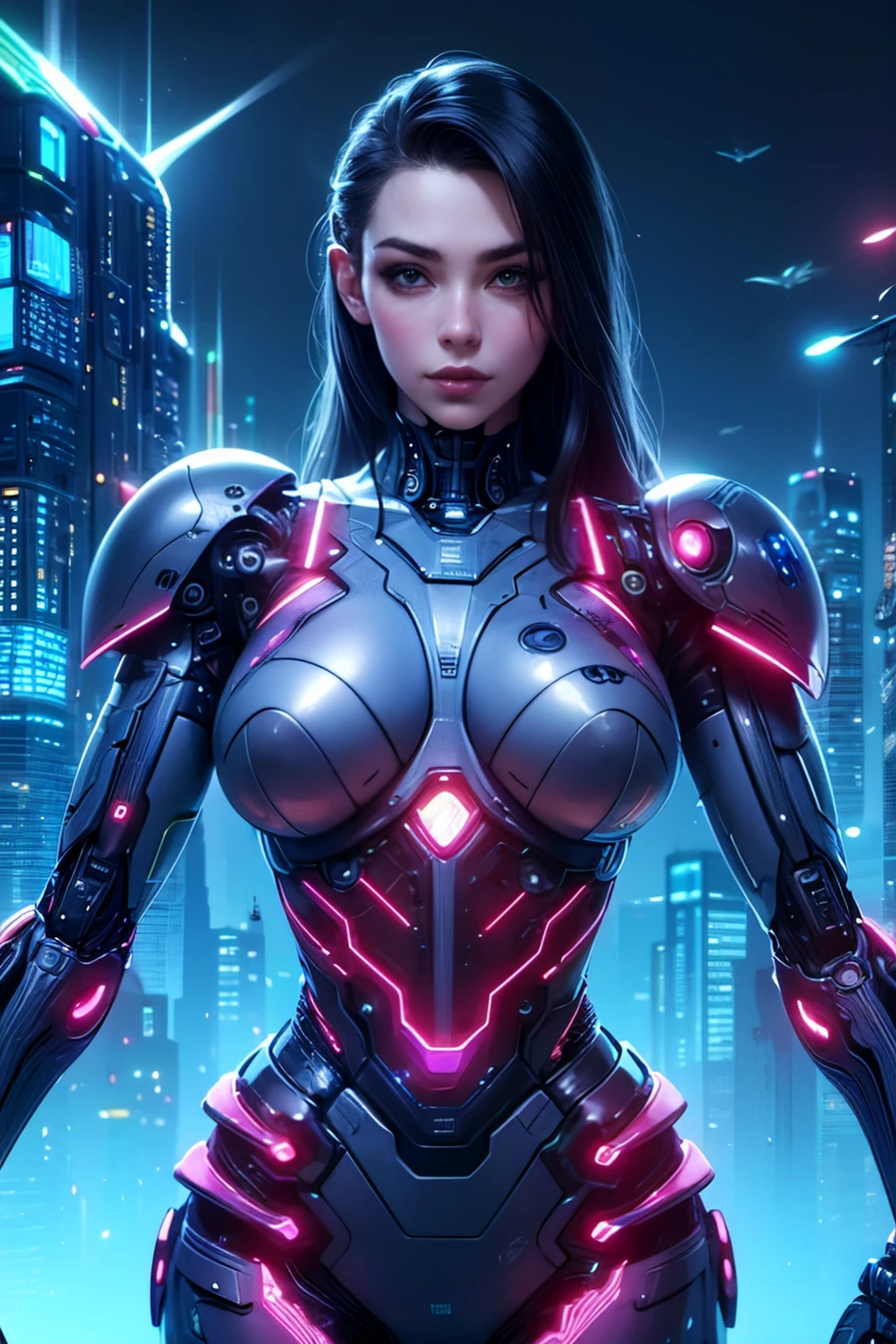 top quality, future world, State-of-the-art robot, Beautiful Woman, Transformed into a cyborg except for the face and some parts, ig model, sexy images