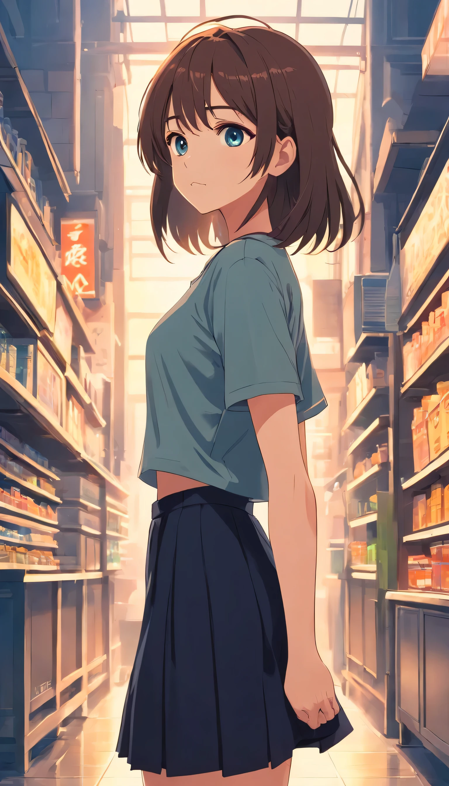 infp young woman,Normal appearance,medium build,Long hair that goes down to the waist,The eyes are sinister。She wears a black shirt and black skirt,Have you ever worn sneakers on your feet。