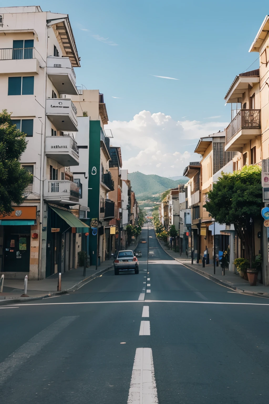 A png image of a city/town. first perspective looking down the road.