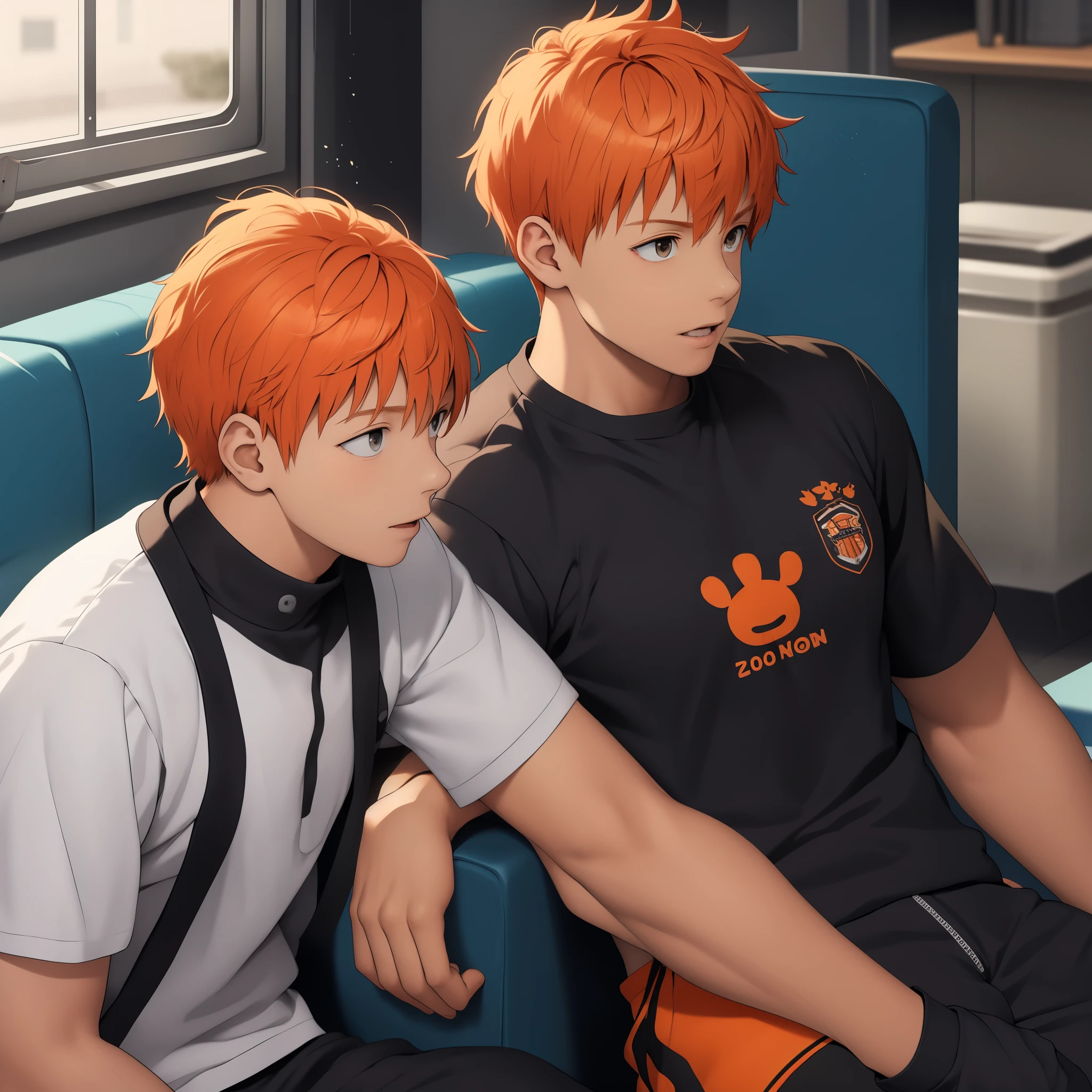 There are two brothers, one with short orange hair, they are 10 years old.