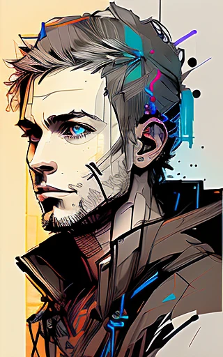 nvinkpunk, (((Middle aged European man))), Masterpiece, Best quality, ((Detailed face)), ((Award winning)), (High detail), sharp, 8k, Trending on ArtStation, complicated