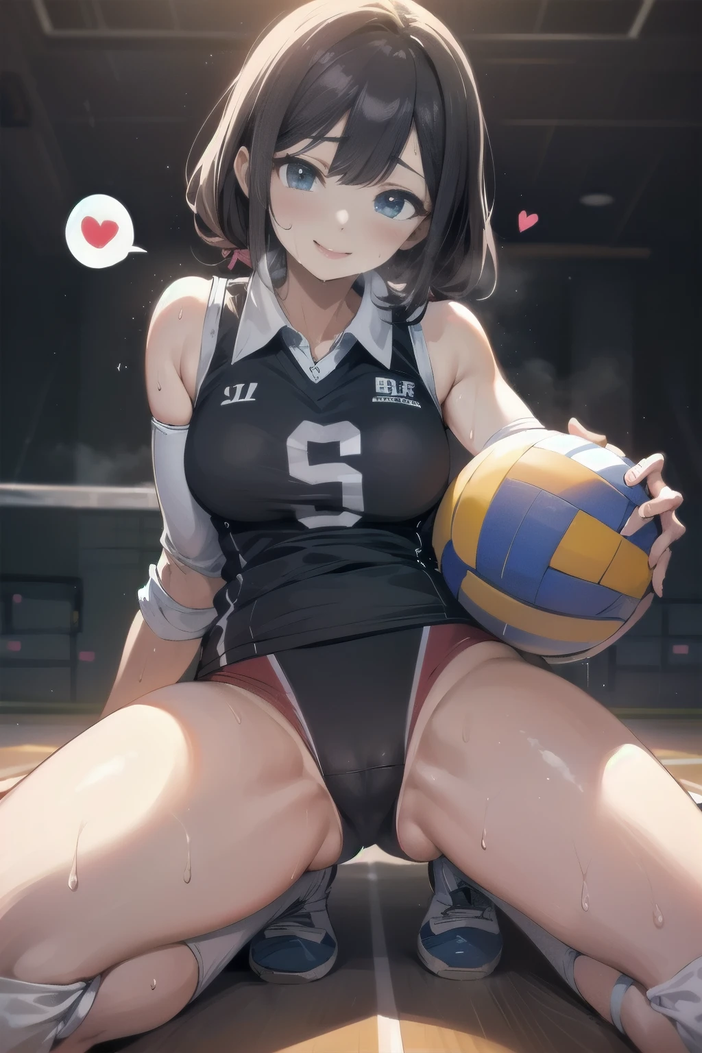 unity 8k wallpaper, anatomically correct, (((masterpiece))), (((best quality))), (((ultra detailed))), (((high-resolution))), ((Ultimate cutie)), perfect hands, perfect finger, (((good anatomy))), detailed beautiful face, shiny hair, (((gyaru))), (potbelly), (curvy), medium breasts, ((Thick thighs)), (((solo))), ((seductive smile)), (((blush))),
BREAK, (((sit astride the perfectly spherical shape 6-inch volleyball))), (((Straddling a perfectly spherical 6" volleyball))), (((Perfectly spherical 6" volleyball fits perfectly crotch))), BREAK, (((Rub the Perfectly spherical 6" volleyball against crotch))), (masturbation),
BREAK, (Collared volleyball uniforms), sleeveless, ((buruma)), ((kneepad)), pussy juice stained, (elbow pad), (((sweat))), (((covered in sweat))), ((deep breathing)), in Volleyball Court, indoor, lighting, looking at viewer, full body, (spoken heart)